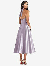 Rear View Thumbnail - Lilac Haze Tie-Neck Halter Full Skirt Satin Midi Dress