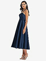 Side View Thumbnail - Midnight Navy Tie-Neck Halter Full Skirt Satin Midi Dress