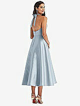 Rear View Thumbnail - Mist Tie-Neck Halter Full Skirt Satin Midi Dress