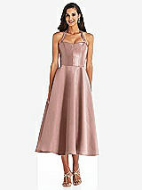 Front View Thumbnail - Neu Nude Tie-Neck Halter Full Skirt Satin Midi Dress