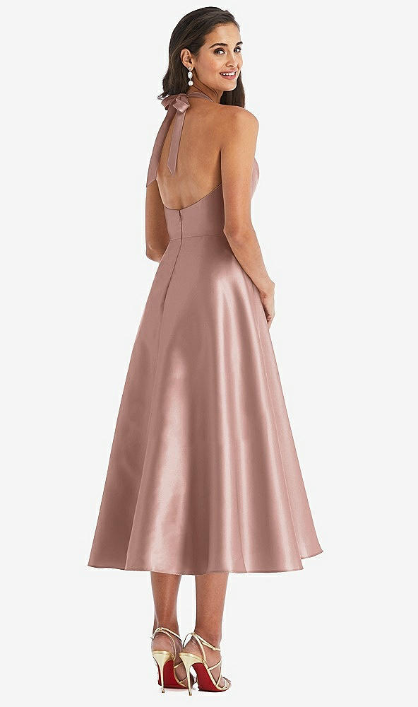 Back View - Neu Nude Tie-Neck Halter Full Skirt Satin Midi Dress