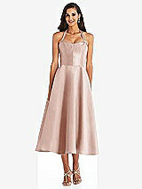 Front View Thumbnail - Toasted Sugar Tie-Neck Halter Full Skirt Satin Midi Dress