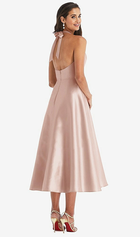 Back View - Toasted Sugar Tie-Neck Halter Full Skirt Satin Midi Dress