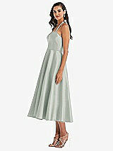 Side View Thumbnail - Willow Green Tie-Neck Halter Full Skirt Satin Midi Dress