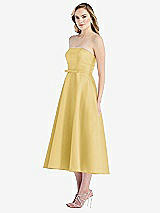 Side View Thumbnail - Maize Strapless Bow-Waist Full Skirt Satin Midi Dress