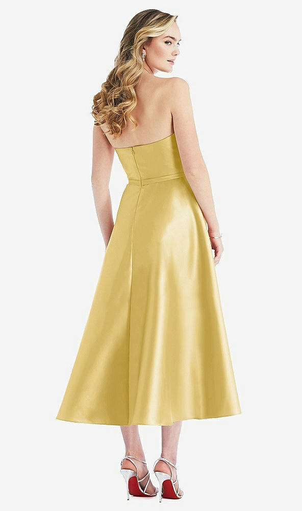 Back View - Maize Strapless Bow-Waist Full Skirt Satin Midi Dress