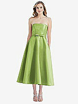 Front View Thumbnail - Mojito Strapless Bow-Waist Full Skirt Satin Midi Dress