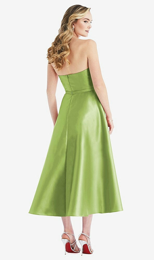 Back View - Mojito Strapless Bow-Waist Full Skirt Satin Midi Dress