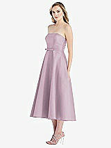 Side View Thumbnail - Suede Rose Strapless Bow-Waist Full Skirt Satin Midi Dress