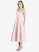 Side View Thumbnail - Ballet Pink Strapless Bow-Waist Full Skirt Satin Midi Dress