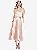 Front View Thumbnail - Blush Strapless Bow-Waist Full Skirt Satin Midi Dress