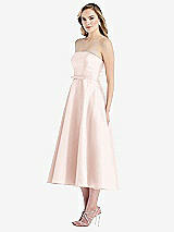 Side View Thumbnail - Blush Strapless Bow-Waist Full Skirt Satin Midi Dress