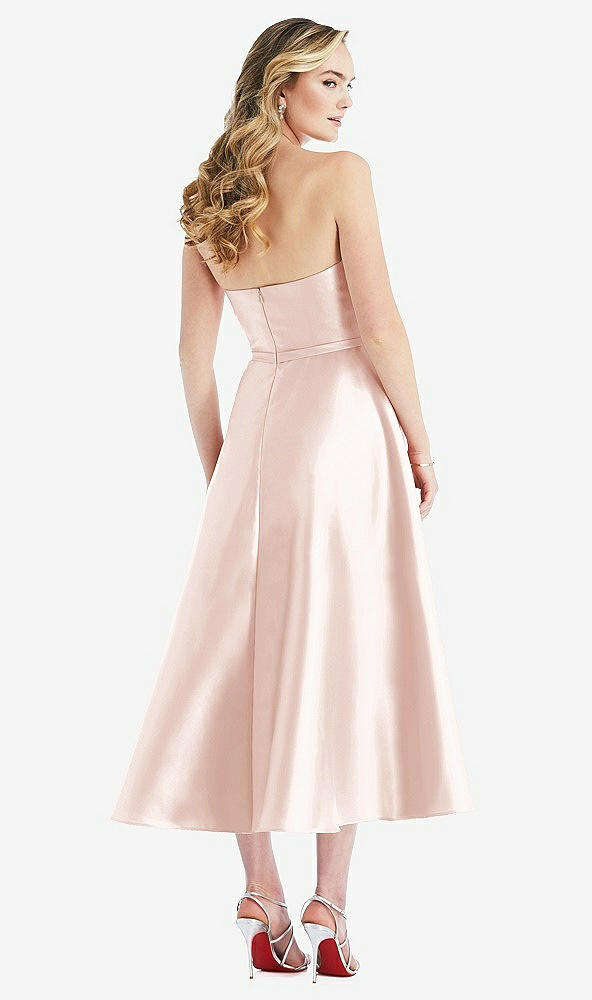 Back View - Blush Strapless Bow-Waist Full Skirt Satin Midi Dress