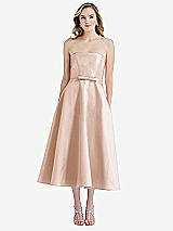 Front View Thumbnail - Cameo Strapless Bow-Waist Full Skirt Satin Midi Dress