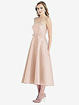 Side View Thumbnail - Cameo Strapless Bow-Waist Full Skirt Satin Midi Dress