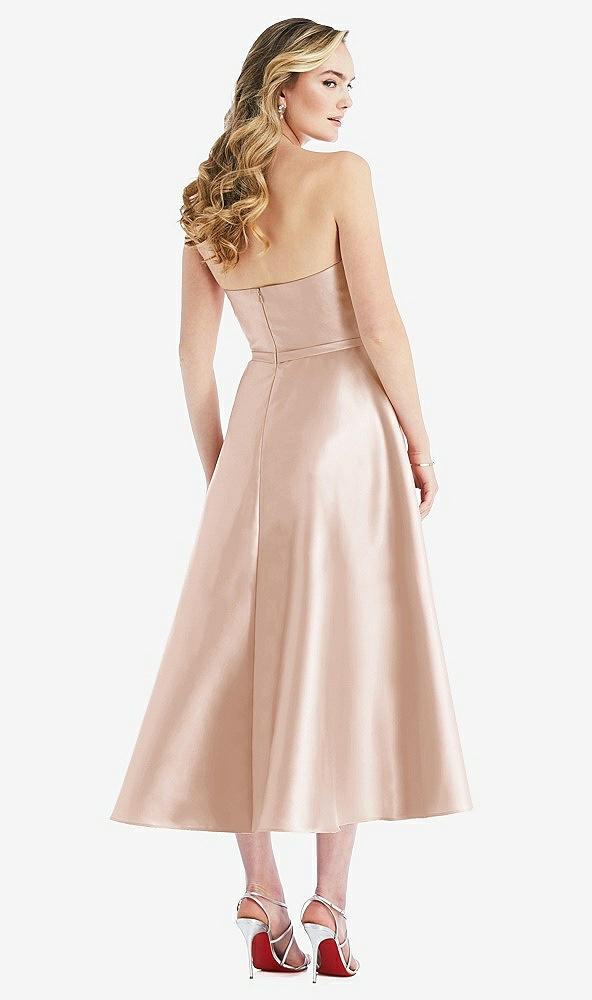 Back View - Cameo Strapless Bow-Waist Full Skirt Satin Midi Dress