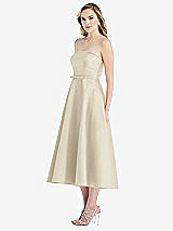 Side View Thumbnail - Champagne Strapless Bow-Waist Full Skirt Satin Midi Dress