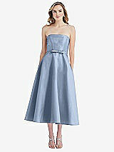 Front View Thumbnail - Cloudy Strapless Bow-Waist Full Skirt Satin Midi Dress