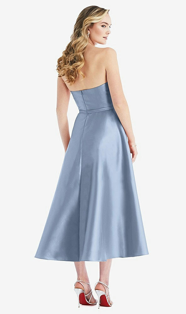 Back View - Cloudy Strapless Bow-Waist Full Skirt Satin Midi Dress