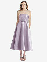 Front View Thumbnail - Lilac Haze Strapless Bow-Waist Full Skirt Satin Midi Dress