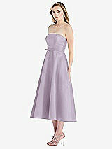 Side View Thumbnail - Lilac Haze Strapless Bow-Waist Full Skirt Satin Midi Dress