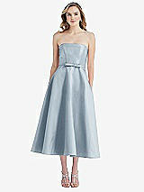 Front View Thumbnail - Mist Strapless Bow-Waist Full Skirt Satin Midi Dress