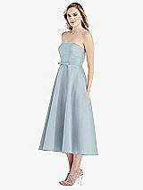 Side View Thumbnail - Mist Strapless Bow-Waist Full Skirt Satin Midi Dress