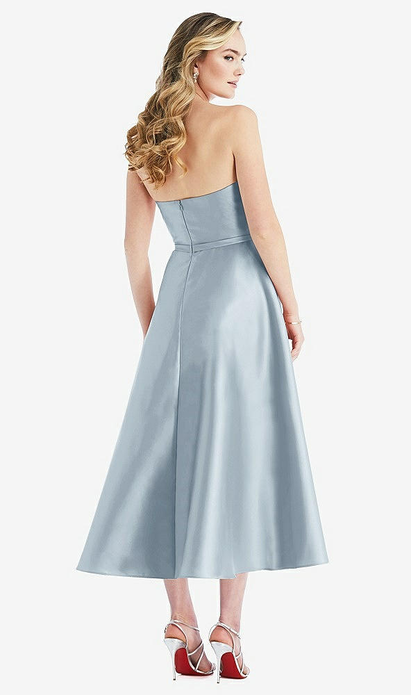 Back View - Mist Strapless Bow-Waist Full Skirt Satin Midi Dress