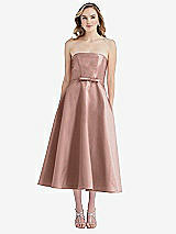 Front View Thumbnail - Neu Nude Strapless Bow-Waist Full Skirt Satin Midi Dress