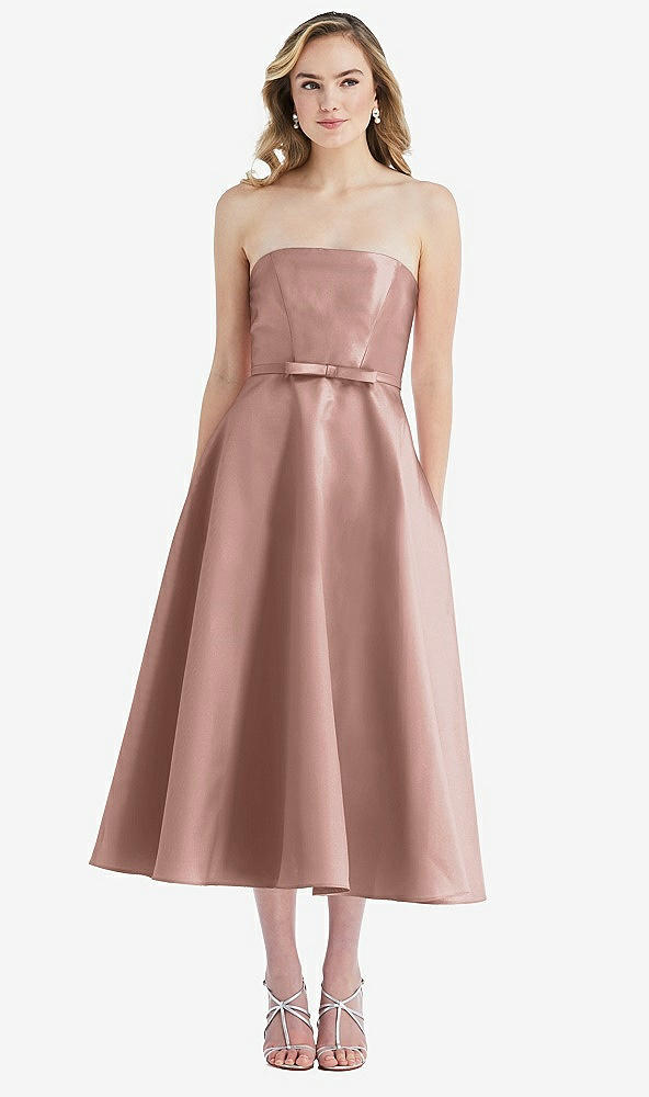 Front View - Neu Nude Strapless Bow-Waist Full Skirt Satin Midi Dress