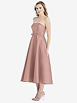 Side View Thumbnail - Neu Nude Strapless Bow-Waist Full Skirt Satin Midi Dress