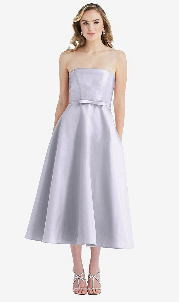 Front View - Silver Dove Strapless Bow-Waist Full Skirt Satin Midi Dress