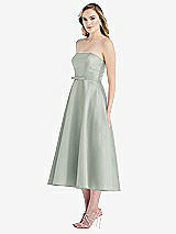 Side View Thumbnail - Willow Green Strapless Bow-Waist Full Skirt Satin Midi Dress