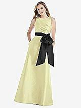 Front View Thumbnail - Butter Yellow & Black High-Neck Bow-Waist Maxi Dress with Pockets