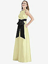 Side View Thumbnail - Butter Yellow & Black High-Neck Bow-Waist Maxi Dress with Pockets