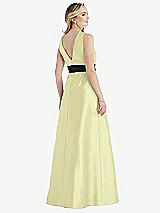 Rear View Thumbnail - Butter Yellow & Black High-Neck Bow-Waist Maxi Dress with Pockets