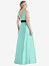 Rear View Thumbnail - Coastal & Black High-Neck Bow-Waist Maxi Dress with Pockets