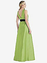 Rear View Thumbnail - Mojito & Black High-Neck Bow-Waist Maxi Dress with Pockets