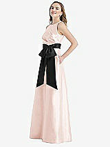 Side View Thumbnail - Blush & Black High-Neck Bow-Waist Maxi Dress with Pockets