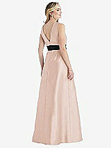 Rear View Thumbnail - Cameo & Black High-Neck Bow-Waist Maxi Dress with Pockets