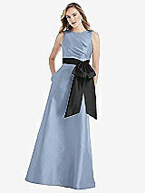 Front View Thumbnail - Cloudy & Black High-Neck Bow-Waist Maxi Dress with Pockets