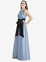 Side View Thumbnail - Cloudy & Black High-Neck Bow-Waist Maxi Dress with Pockets