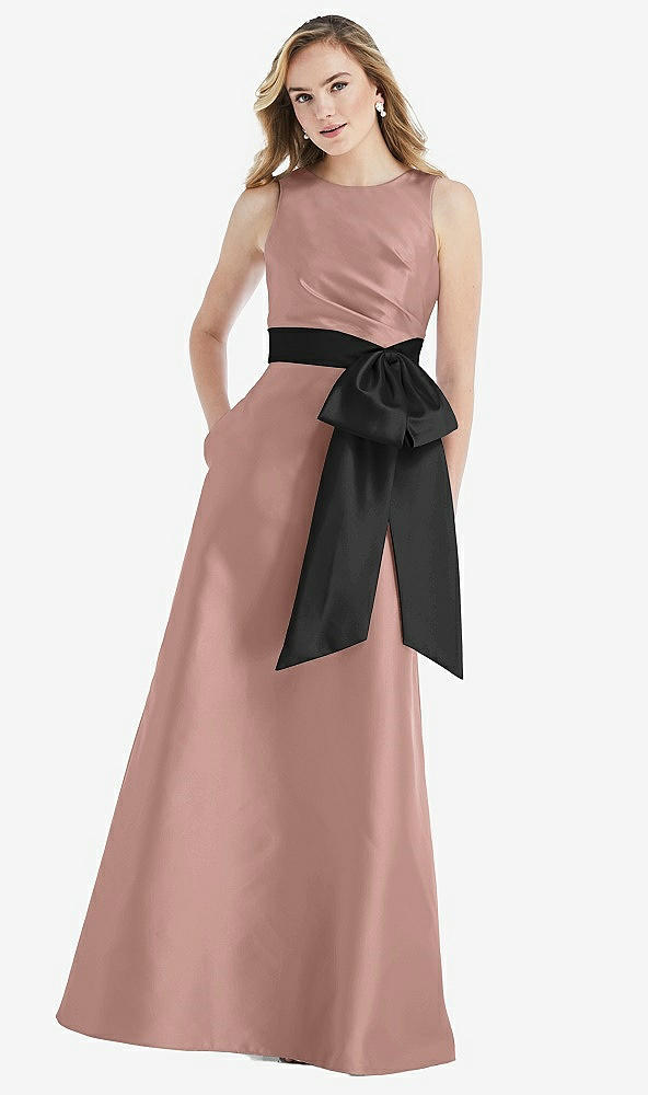 Front View - Neu Nude & Black High-Neck Bow-Waist Maxi Dress with Pockets