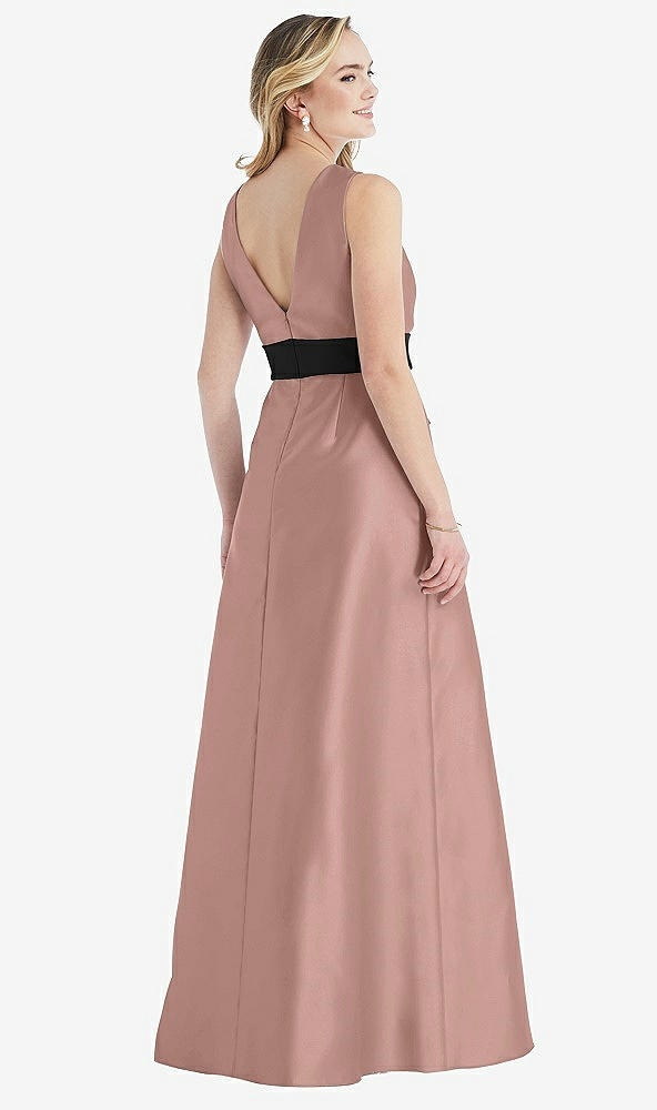 Back View - Neu Nude & Black High-Neck Bow-Waist Maxi Dress with Pockets