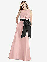 Front View Thumbnail - Rose Quartz & Black High-Neck Bow-Waist Maxi Dress with Pockets