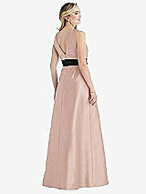 Rear View Thumbnail - Toasted Sugar & Black High-Neck Bow-Waist Maxi Dress with Pockets