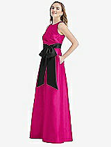 Side View Thumbnail - Think Pink & Black High-Neck Bow-Waist Maxi Dress with Pockets