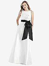 Front View Thumbnail - White & Black High-Neck Bow-Waist Maxi Dress with Pockets