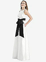 Side View Thumbnail - White & Black High-Neck Bow-Waist Maxi Dress with Pockets