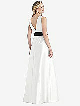 Rear View Thumbnail - White & Black High-Neck Bow-Waist Maxi Dress with Pockets